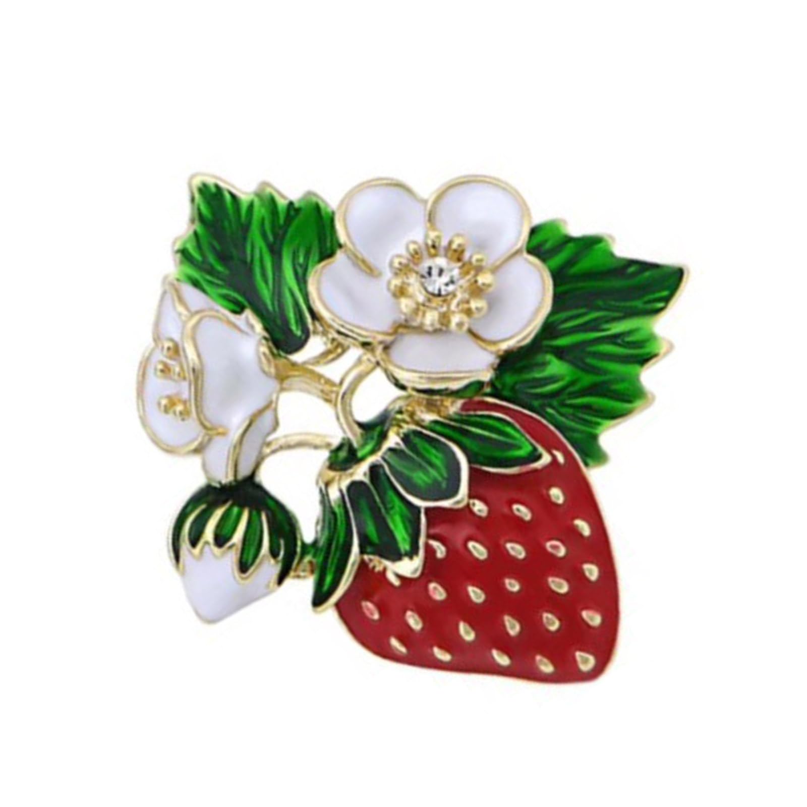 Maxtonser Vintage Rhinestones Strawberry Shaped Brooch Hand Painted Fruit Breastpin Stylish Lapel Pin Clothes Jewelry Accessories