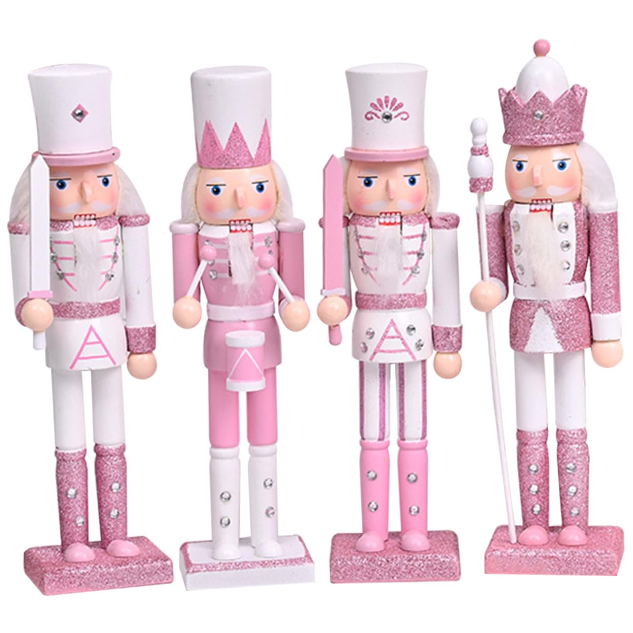4 Sztuki Drewnianych Różowych Dekoracji Świątecznych Nutcracker Ozdoby Stołowe i Zawieszki Choinkę dla Nastoletnich Dziewcząt Dodające Uroku i Świątecznej Atmosfery