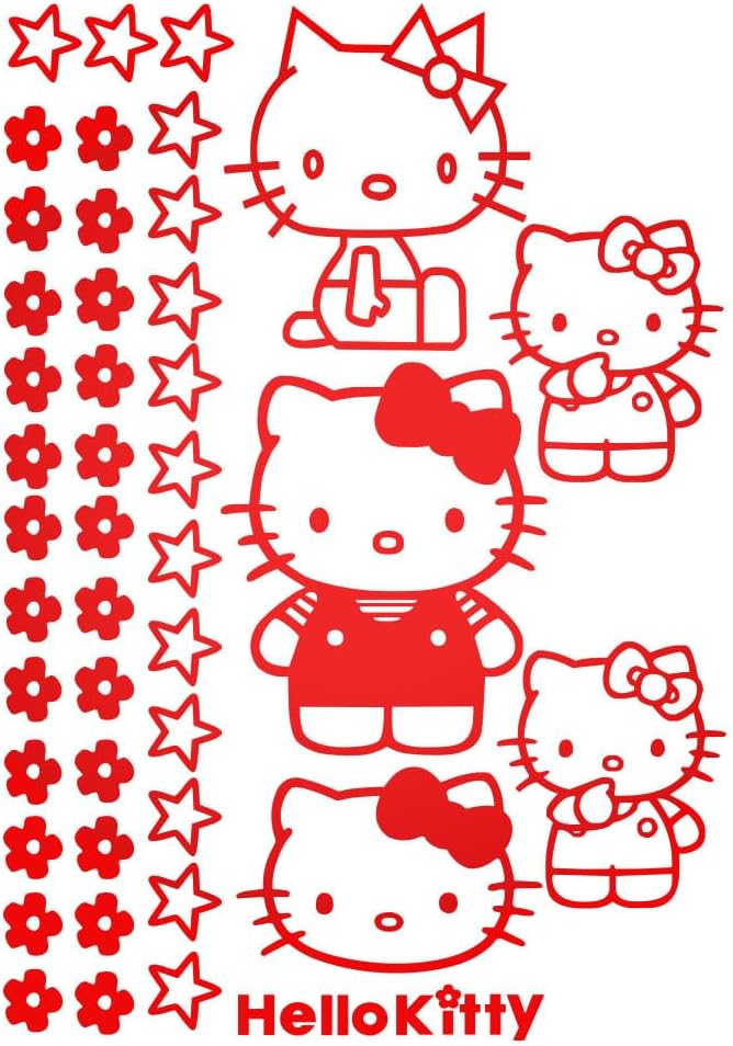 Vinyl Art Decal Decor - Hello Kitty - 7" to 9" Each - Cute Trendy Inspiring Lovely Design for Girls Boys Bedroom Closet Playroom Nursery Kinder Daycare Living Room Wall Sticker (Red)