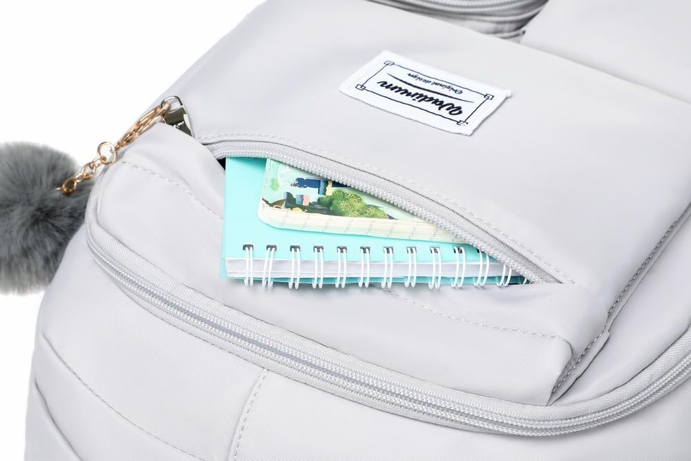 Cute Laptop Backpack for Girl Fashion College Bag Women Backpack Purse Grey - Image 9