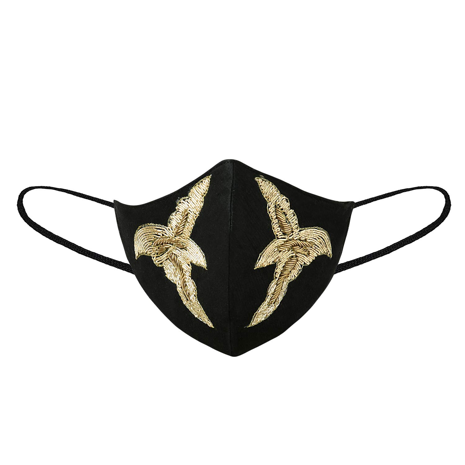 NMSilk Bridle Double Side Embroidery Engraved Beautifully Design Wedding Season Face Mask Black