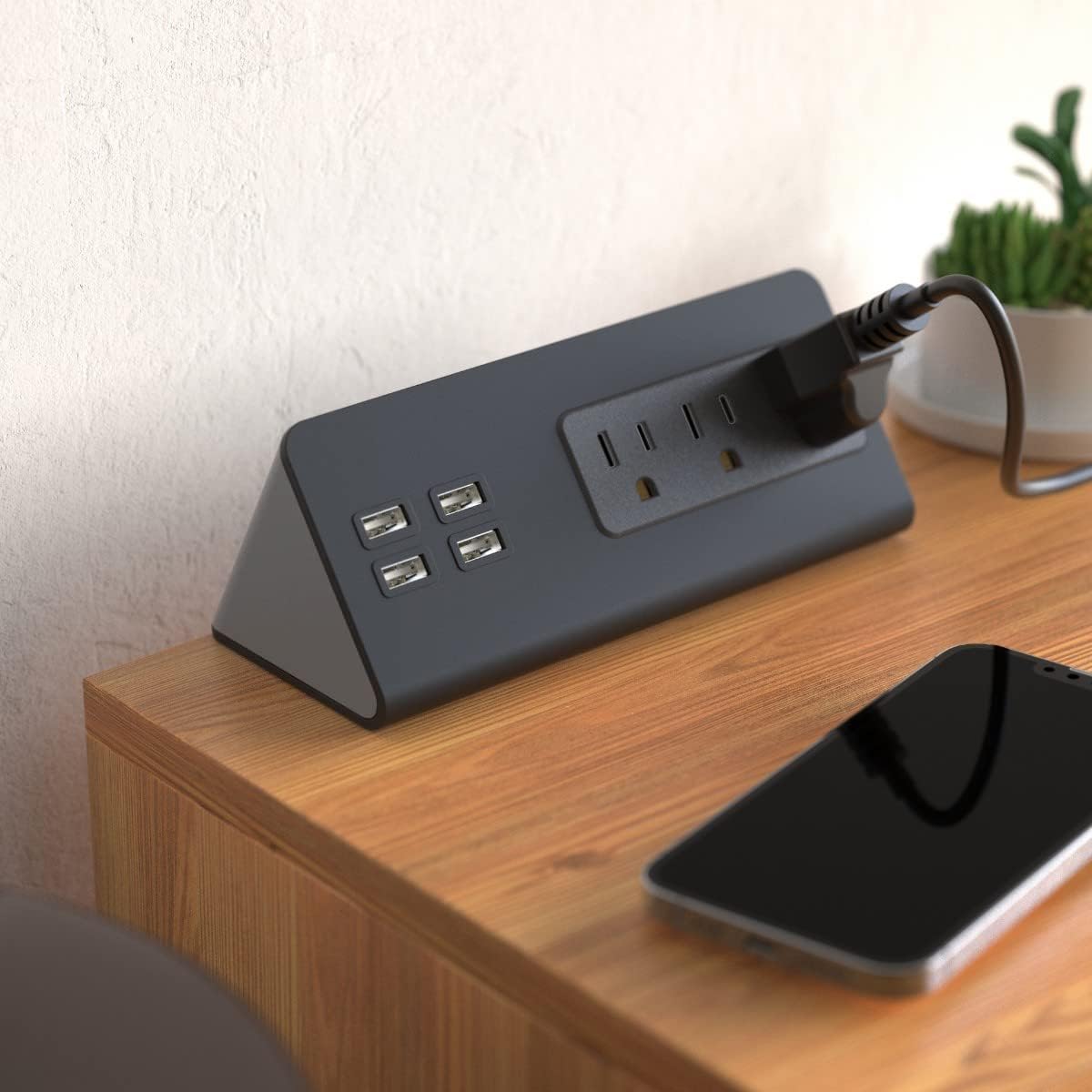 Electriduct Edge Mount Nightstand Charger 4 Amp 4 USB Charging Ports, 3 AC Power Strip Outlets Desk Power Center