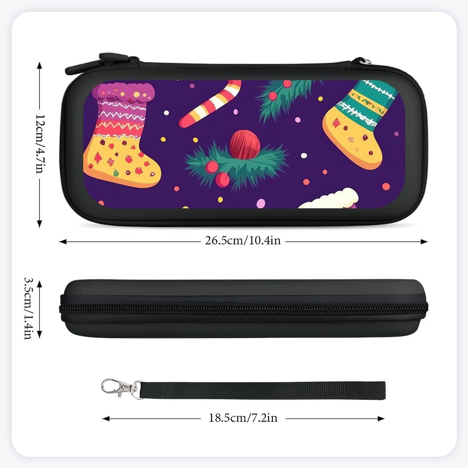 Cute Christmas Stocking Pattern Compatible with Switch Carrying Case Hard Travel Game Bag Pouch with 15 Games Accessories Black-style