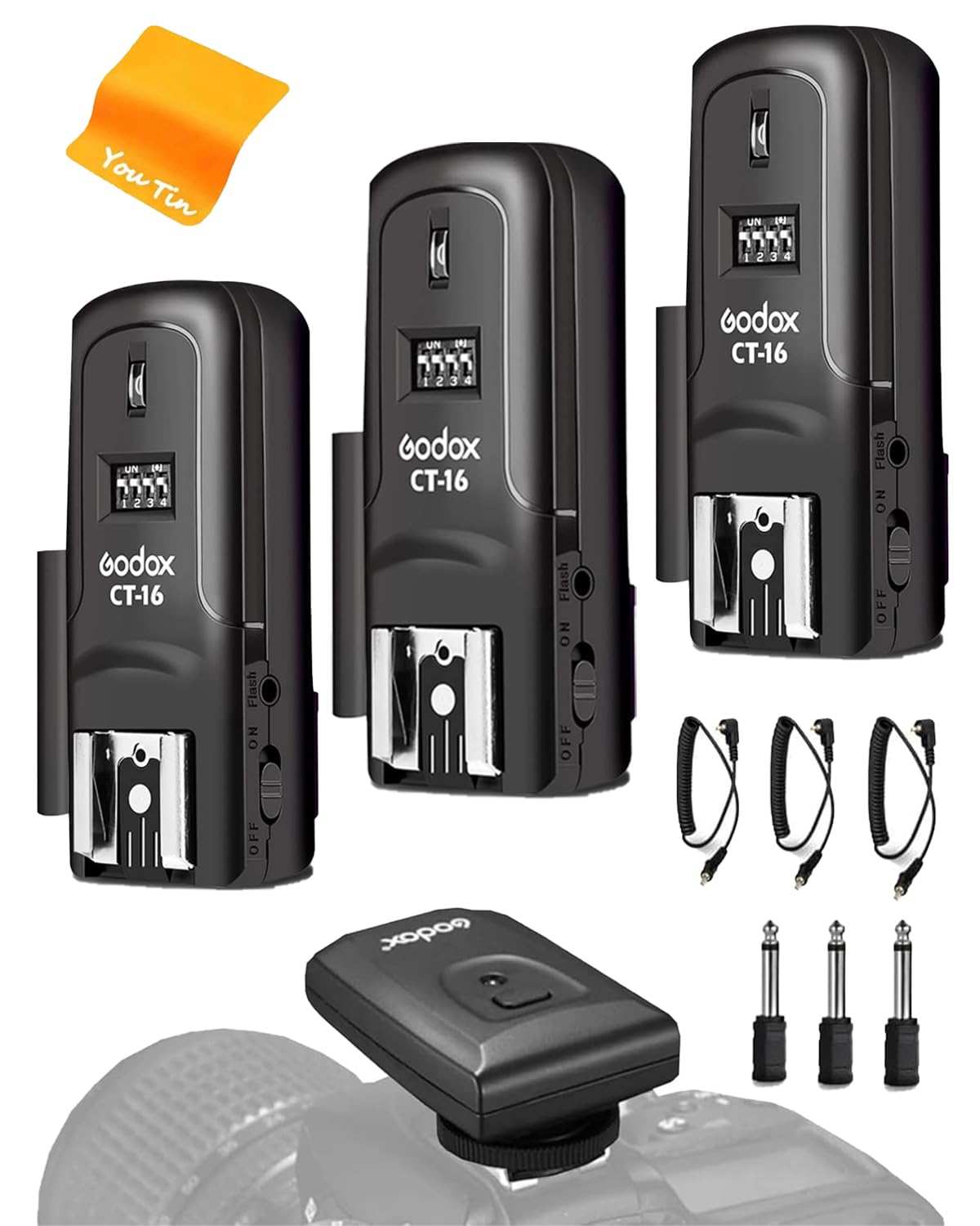 Godox Godox CT-16 trigger wireless per flash, compatibile con fotocamere DSLR Canon, Nikon, Sony, Olympus, Pentax (1 trasmettitore + 3 ricevitori)