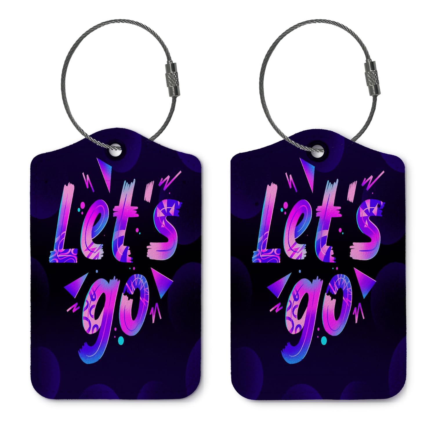ZFQ Let's Go Luggage Tags for Suitcases,Purple Positive 2 Pack Baggage Tag Label with Steel Loop,Handbag School Bag Backpack Traveling Accessories