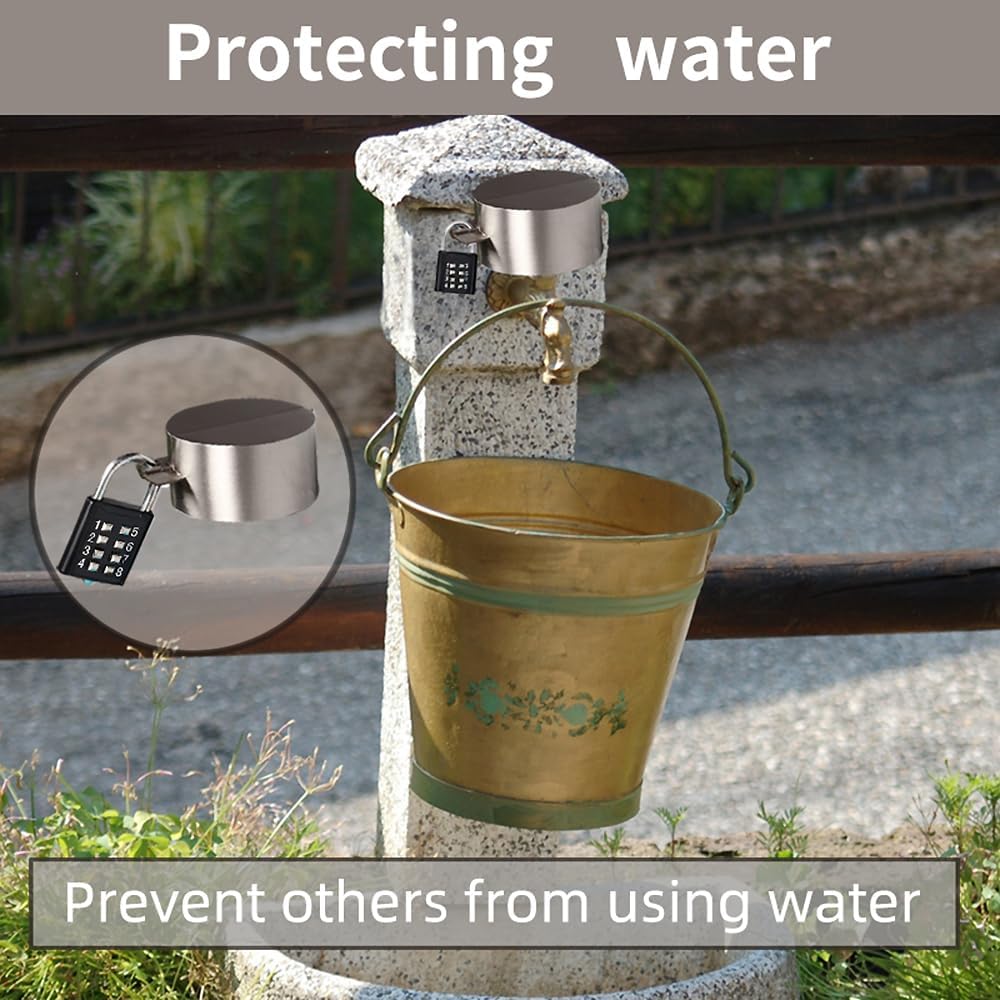 Apperloth A Outdoor Faucet Spigot Lock with Metallic Stainless Steel Gate Valve Lock Protecting Water from Use