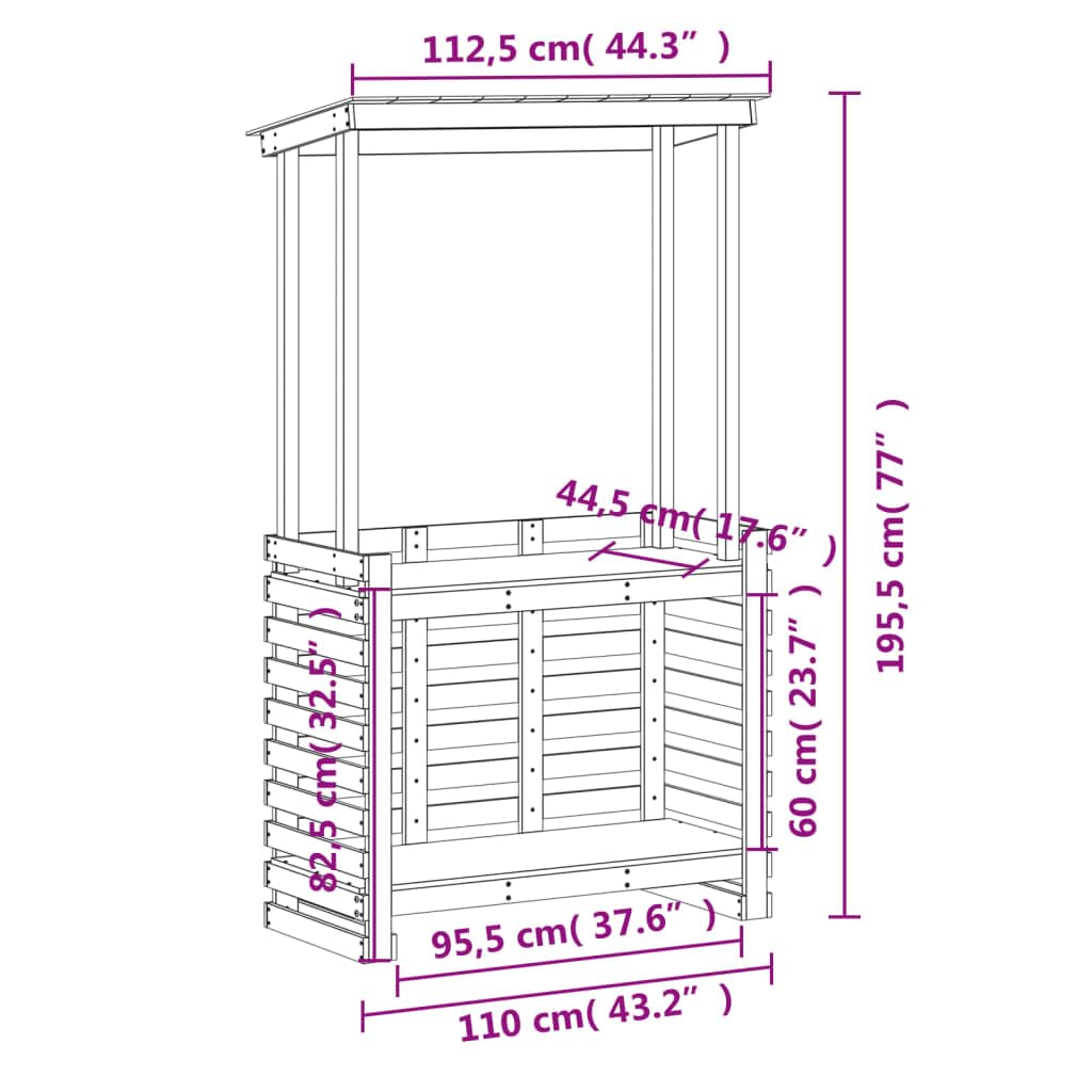 HUAKEHOM Gartenbar Gartentheke mit Dach Ablage Bartisch Stehtisch Tresentisch für Garten Theke Bar Tresen Gartenmöbel 112,5x57x195,5 cm Massivholz Kiefer