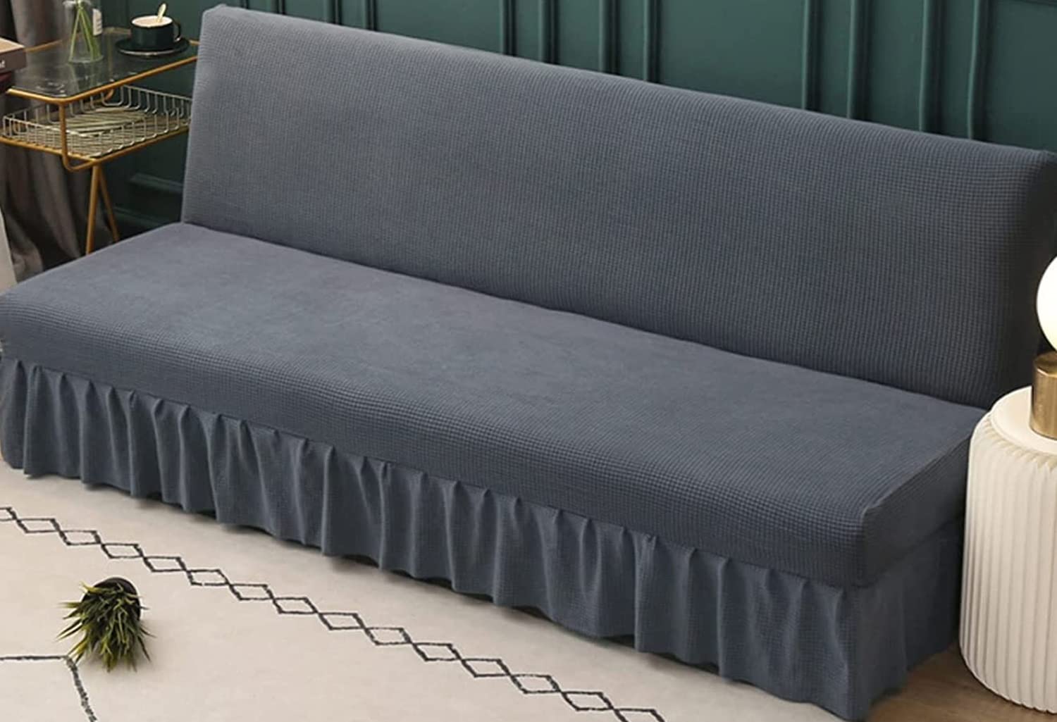 Elastyczny pokrowiec na sofę na futon, bez podłokietników, pokrowiec ze spódnicą, dla zwierząt domowych, trwały i łatwy do czyszczenia, 1/2/3-osobowa kanapa, pokrowiec na meble do salonu