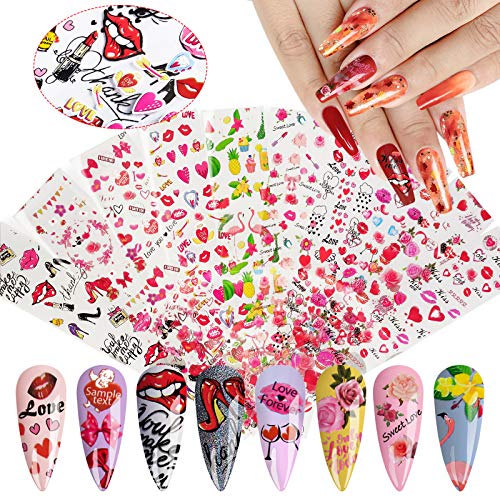 10 Stks Nagelfolie Transfer Sticker, EBANKU Valentine's Day Holografische Nagel Art Stickers Tips wikkelt folie Transfer Lijm Acryl voor Nagel Art Ontwerpen