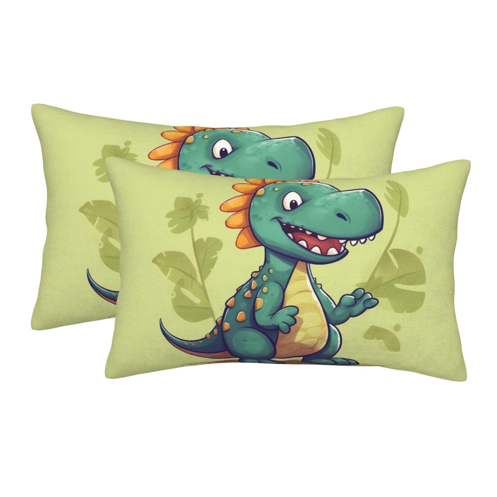 2 Pack Standard Size Pillow Cases for Hair and Skin Soft Breathable Pillow Case Covers with Hidden Zipper Cartoon Dinosaur Pillowcase 20"x30" Pillow Cover for Sleeping Gift