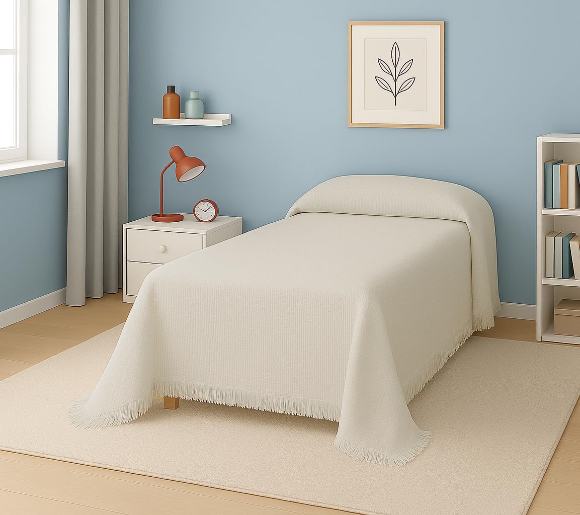 MONTSERRAT Colcha Multiusos para Sofas | Jarapas Cubre Sofa 2 plazas | Plaid Cama 90 cm | Manta Foulard Fabricado en España Tejido Calidad 80% Algodón (Crudo, 180X260)