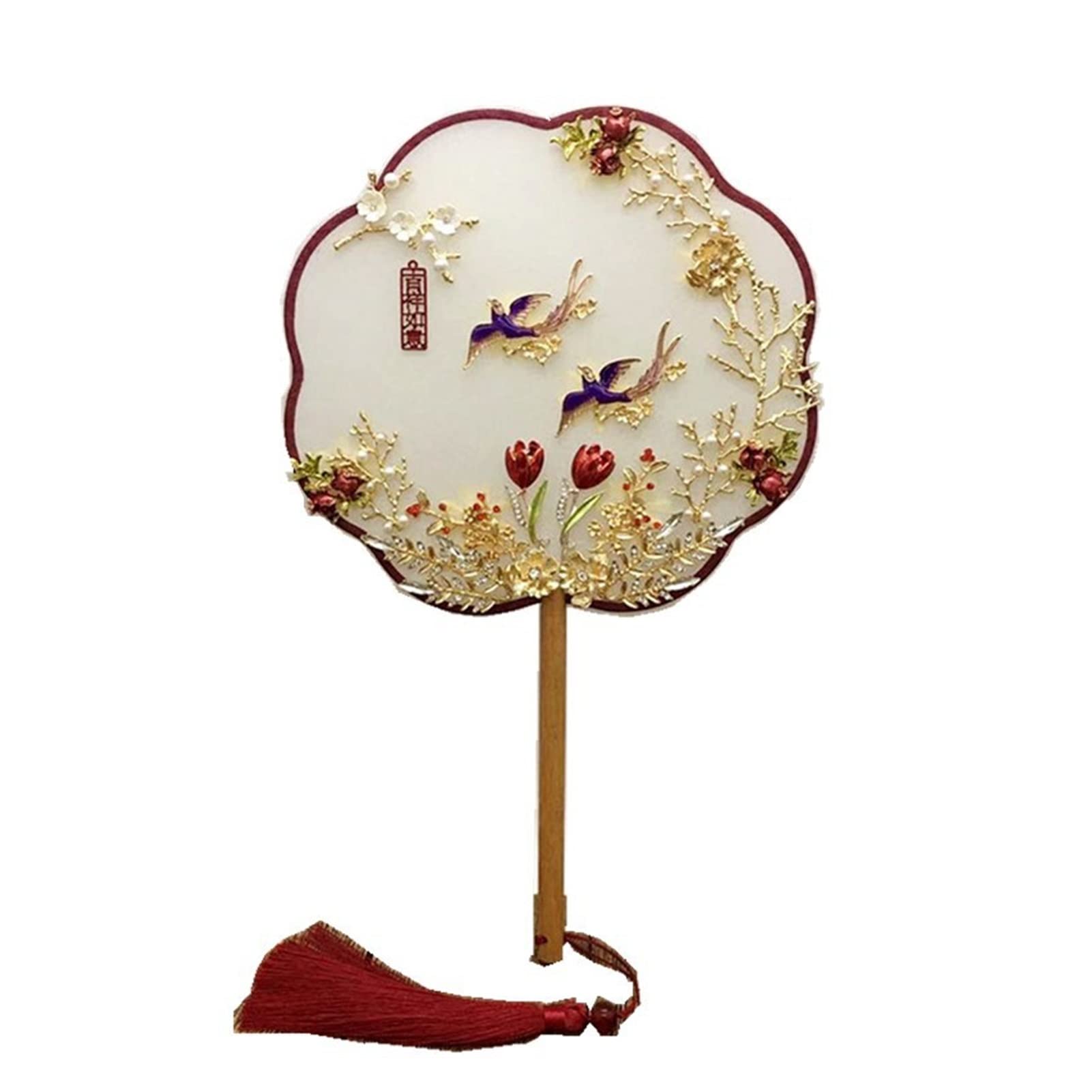 SUNMME Bridal Hand Bouquets Fan Type Handmade Flowers Beaded Chinese Metal Round Wedding Jewelry Accessories