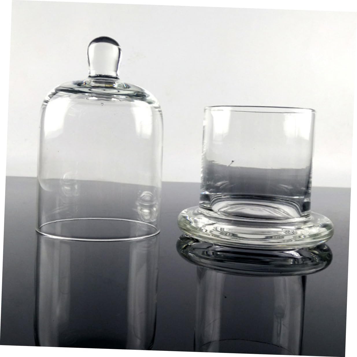 Glass Candle Holder Set 2pcs, 15.8cm Hand-Blown Bell Jar Candlestick for Weddings and Home Decor, Decorative Glass Candle Cup for Party Centerpiece