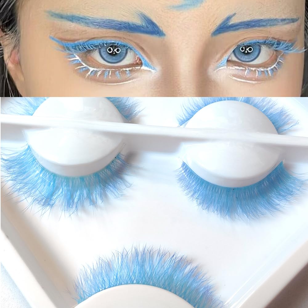 Different 3 Pairs Blue Eyelashes Fluffy 3D Wispy Dramatic Looking Cosplay Eye Lashes Extension Soft Clear Band Cos