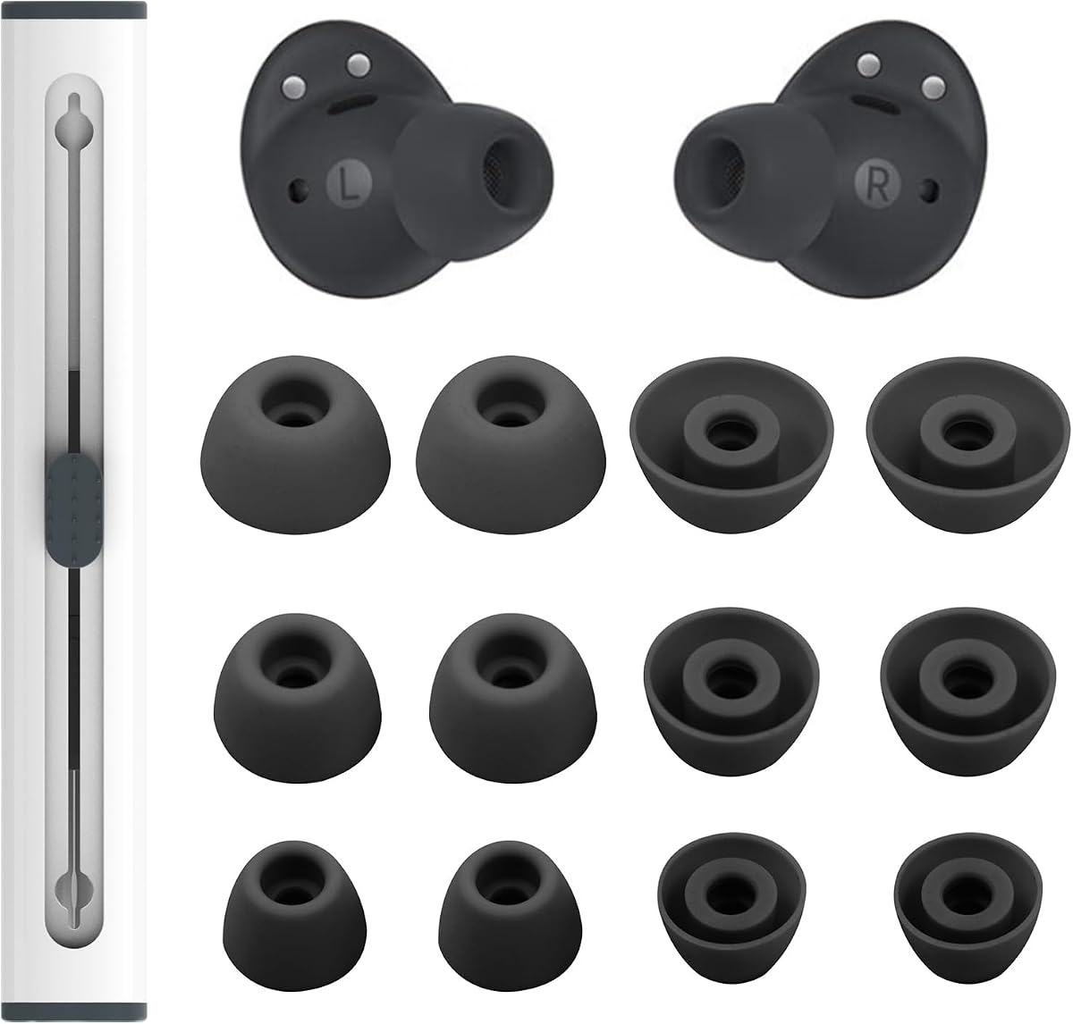 6 Pairs Replacement Silicone Eartips for Samsung Galaxy Buds 2 Pro Headphones, S/M/L 3 Size Ear Tips Buds Wing Tips Fit in Case Compatible with Galaxy Buds 2 Pro (Graphite)