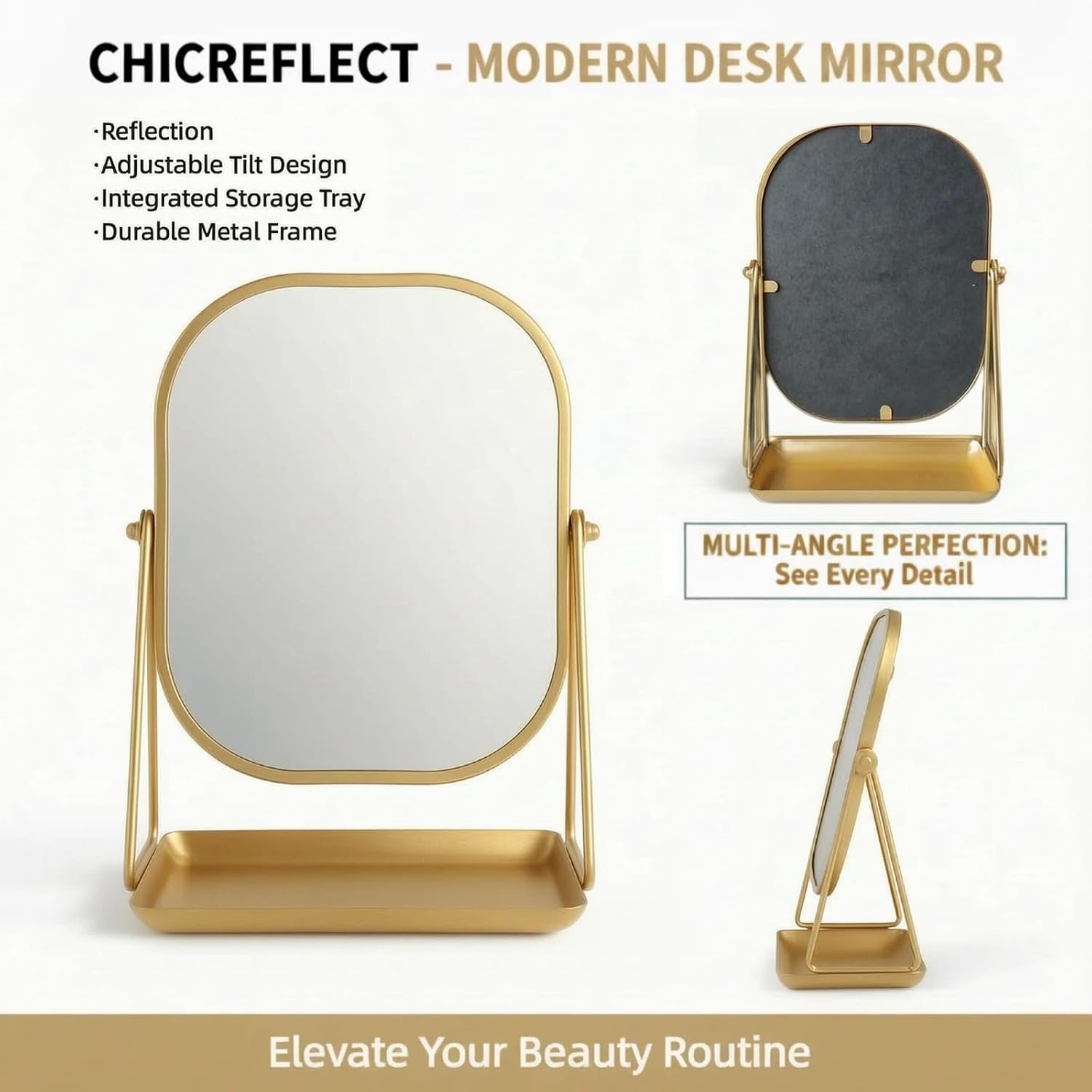 Desk Mirror with Storage Tray Tabletop Makeup Mirror