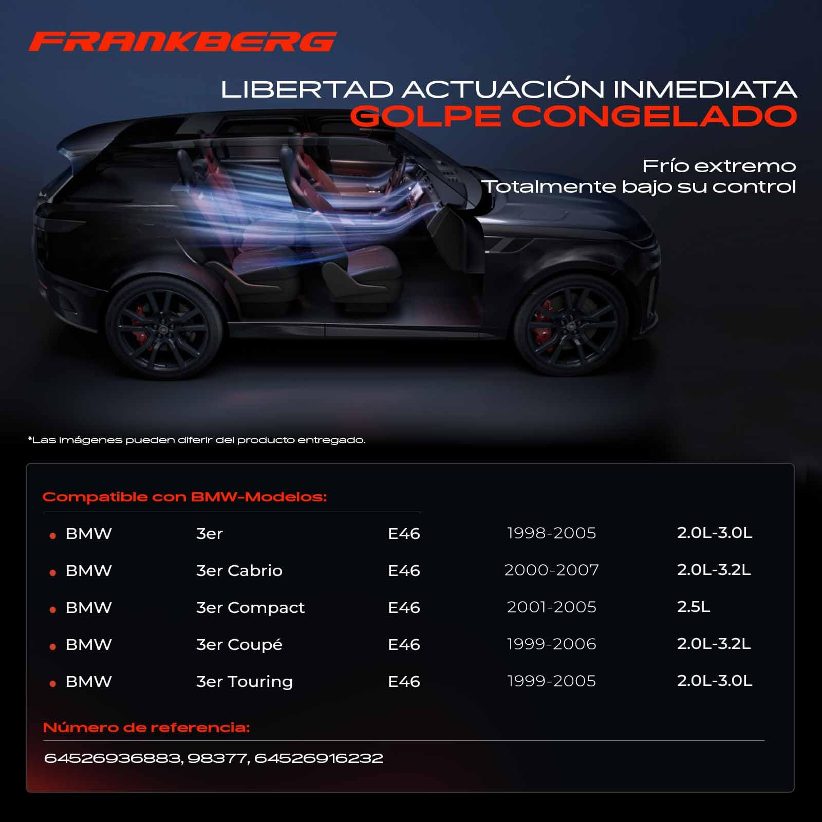 Frankberg Compresor de aire acondicionado con embrague Compatible con Serie 3 E46 Serie 3 Cabriolet E46 Serie 3 Compact E46 Serie 3 Cupé E46 Serie 3 Touring E46 64526916232incl. aceite premezclado