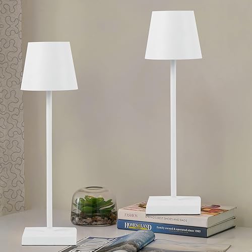 Lámpara de mesa LED inalámbrica, paquete de 2 lámparas de escritorio recargables de 5200 mAh, funciona con pilas, 3 colores, luces de mesa
