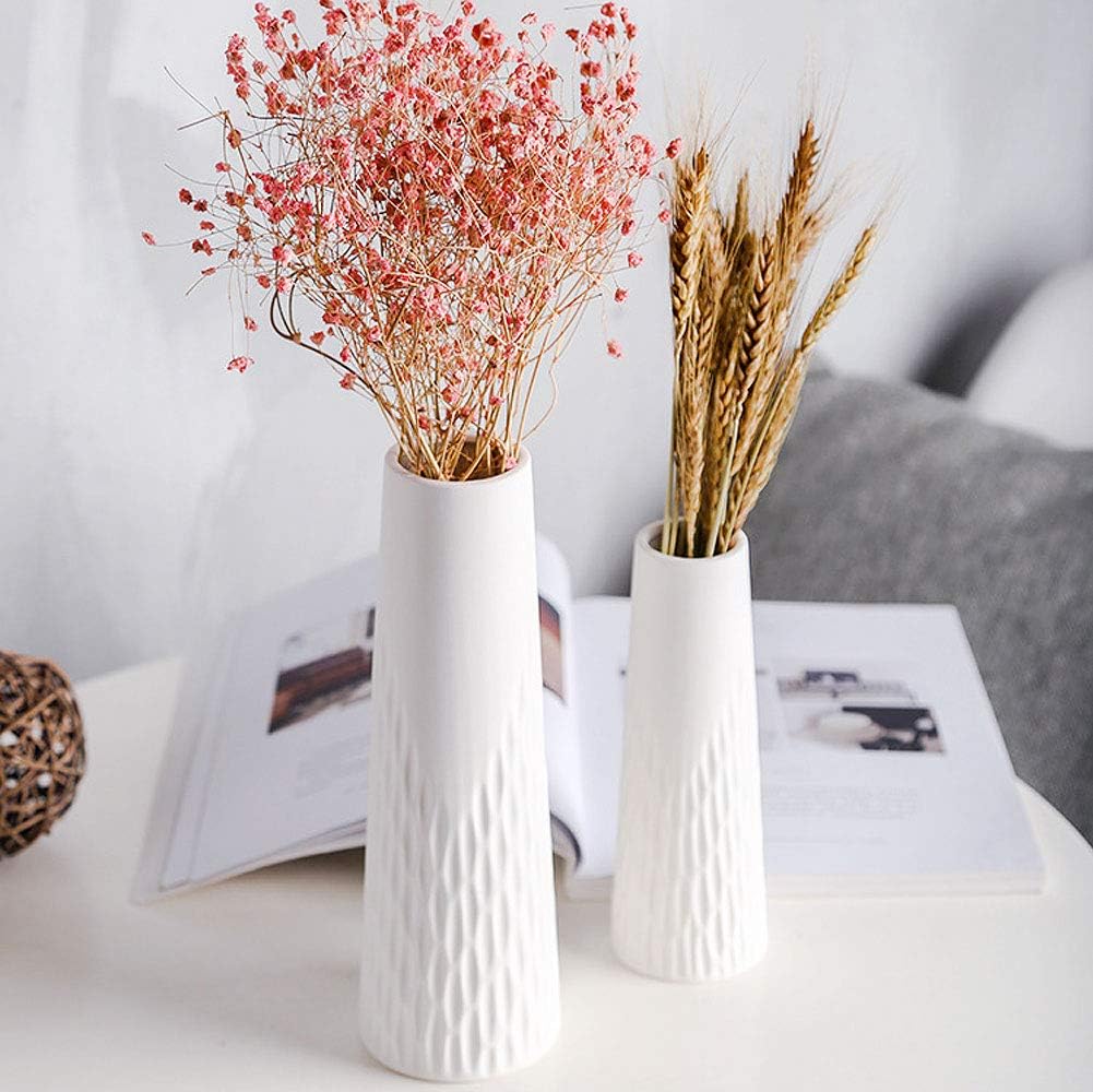 VanEnjoy 10 inch Desktop Minimalist White Ceramic Vases Home Office Decoration, Unique Speckle Finish Bud Vase for Flowers - Image 4