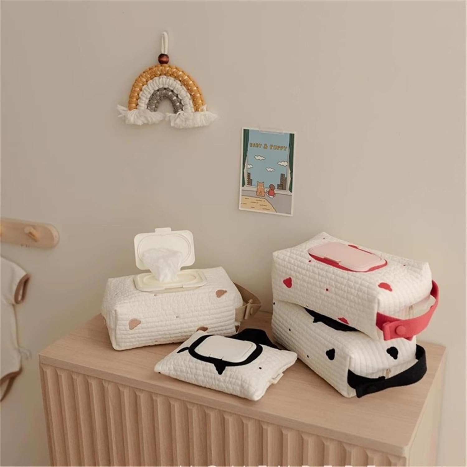 Embroidered Bear Stroller Wet Wipe Pouches Portable Baby Wipe Holder Embroidery Baby Wipes Storage Bag for Travel image 5