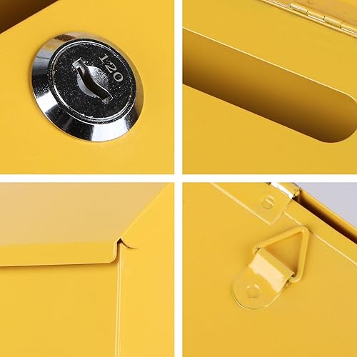 Miniatura 2 de NOLITOY Buzón creativo de metal rústico con cerradura y llave, buzón de hierro para montaje en pared decorativo con bloqueo, amarillo, 11.79 x 9 x