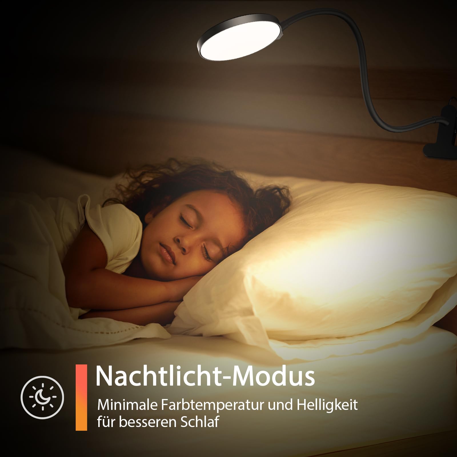 iFalarila Światło 97 LED lampka do czytania łóżko z lampką nocną z zegarem 1 godzina i 10W ładowarka USB, lampa z zaciskiem 5M do książki, pracy, łóżka, stół
