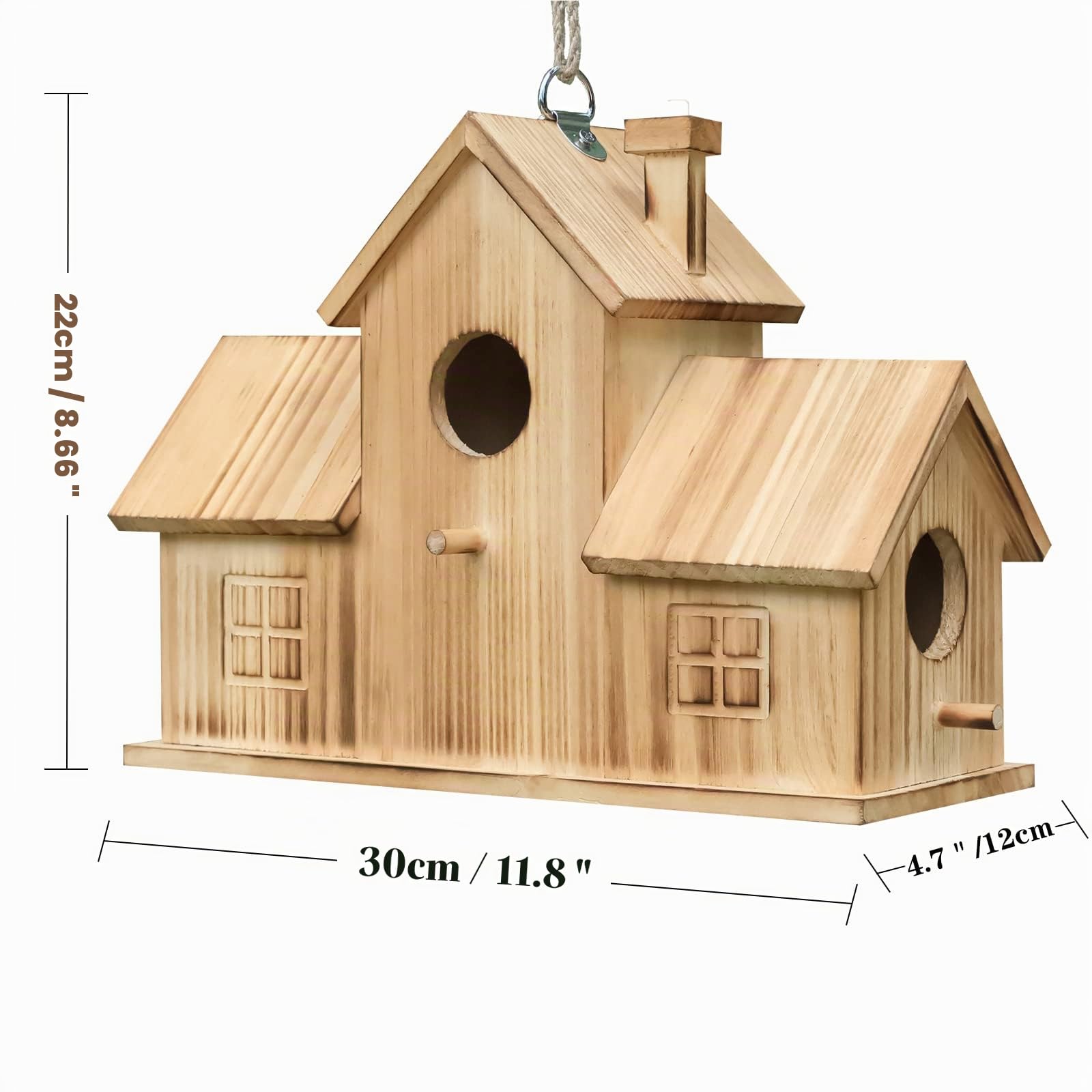STARSWR Vogelhäuser für draußen, 3 Löcher, Vogelhaus für 3 Vogelfamilien, Bluebird-Finken, Kardinäle, hängendes Vogelhaus für Garten