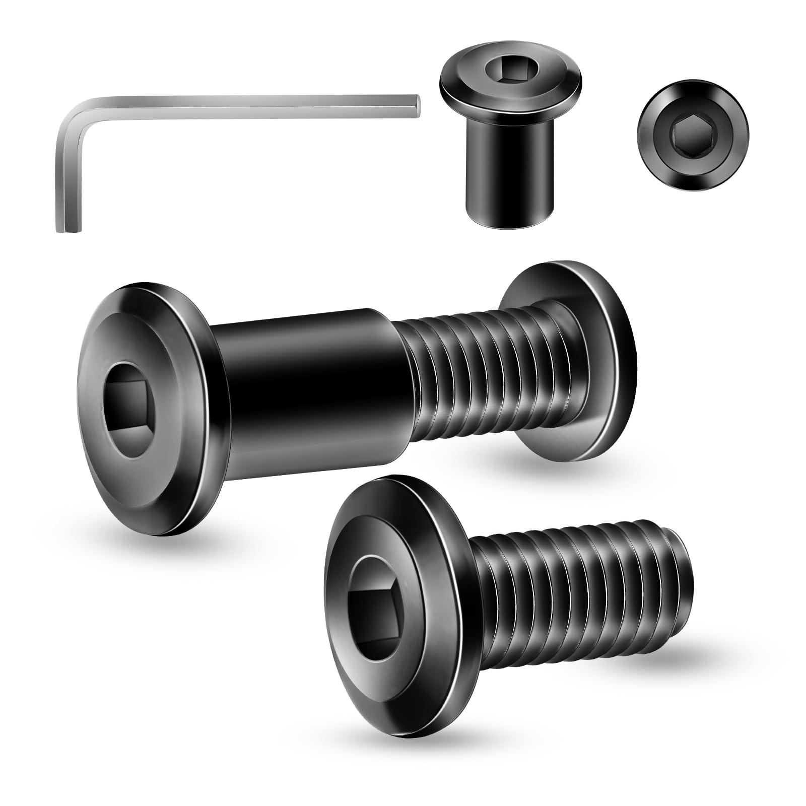 1/4-20 x 5/8" 20Pcs Flat Head Hex Socket Cap Screws Bolts Barrel Nuts Kit, 304 Stainless Steel 18-8, Full Thread, Black Oxide by SG TZH (with Hex