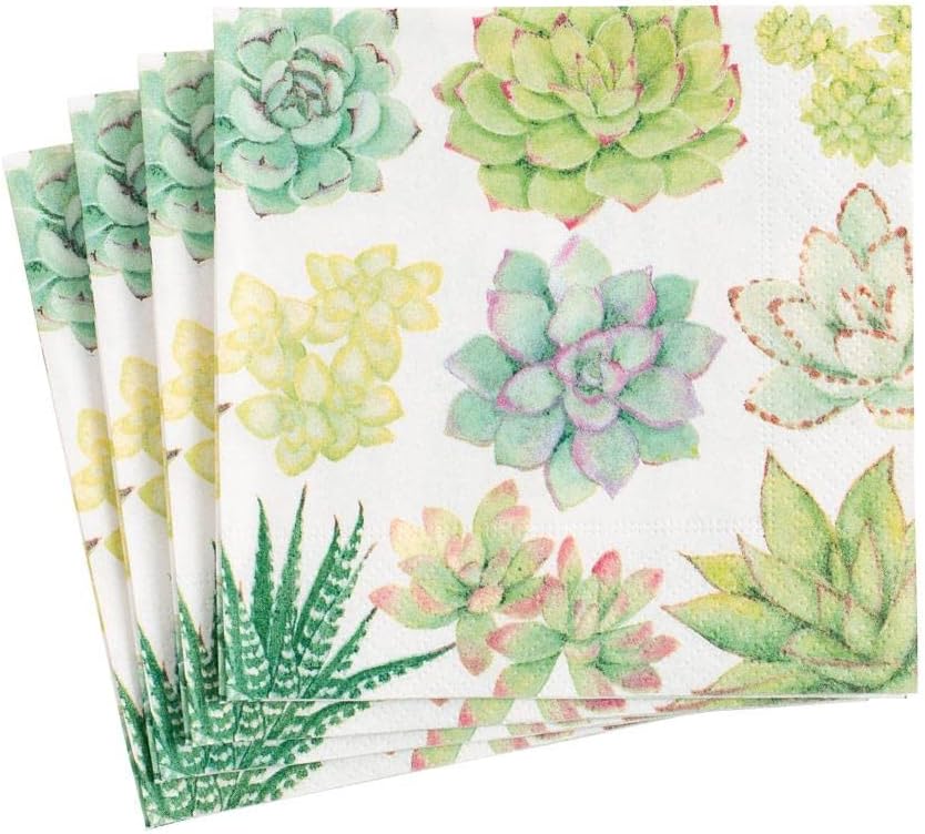 Caspari Succulents Paper Guest Towel Napkins - 60 Count