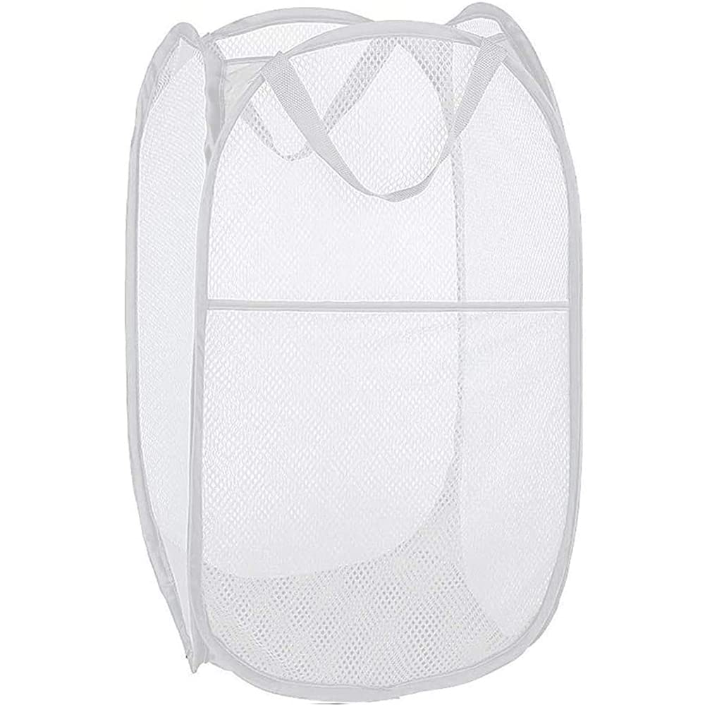 BATTOO Deluxe Strong Mesh Pop up Laundry Hamper Basket with Side Pocket for Laundry Room, Bathroom, Kids Room, College Dorm or Travel White