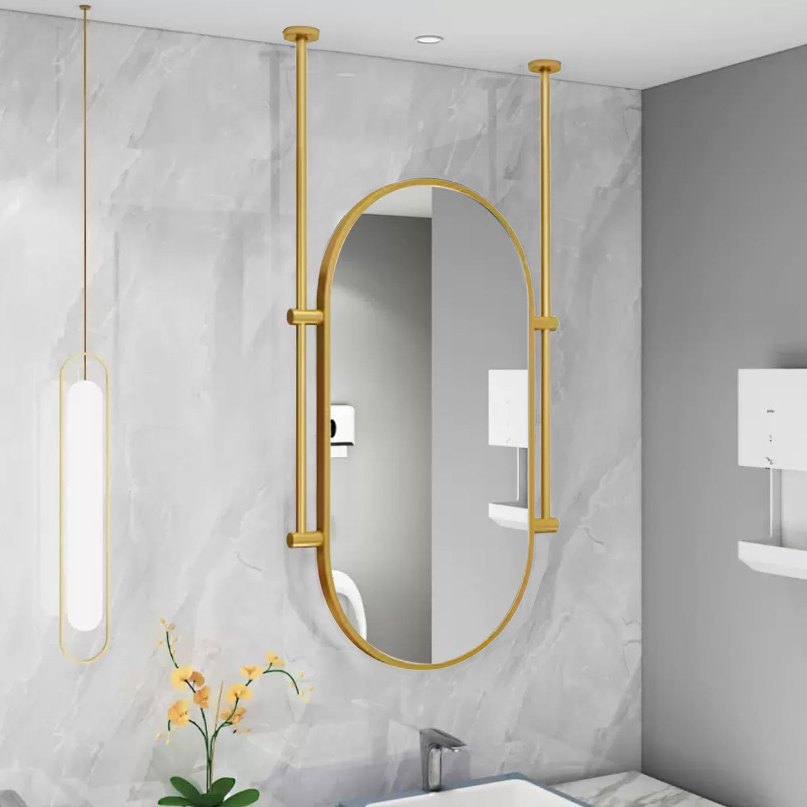 SBCGFY Large Oval Mirror WallMounted Bathroom & Vanity Mirror Decorative Hanging Metal Frame MirrorGold/Black(Gold 40cmx60cm)