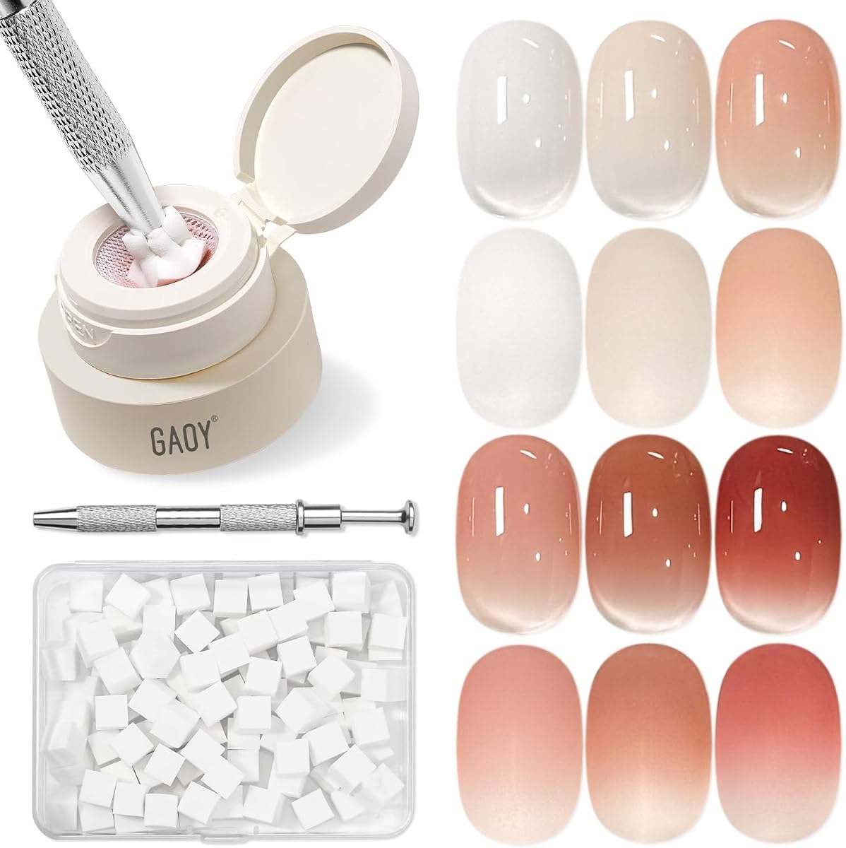 GAOY Cushion Ombre Painting Gel Kit for Aura & Blend Nails, Blush Girl | 6 Colors Gradient Patting Gel Polish, Pigmented, No Wipe, with Sponges and Grabber Tool, Salon & Home DIY Nail Art