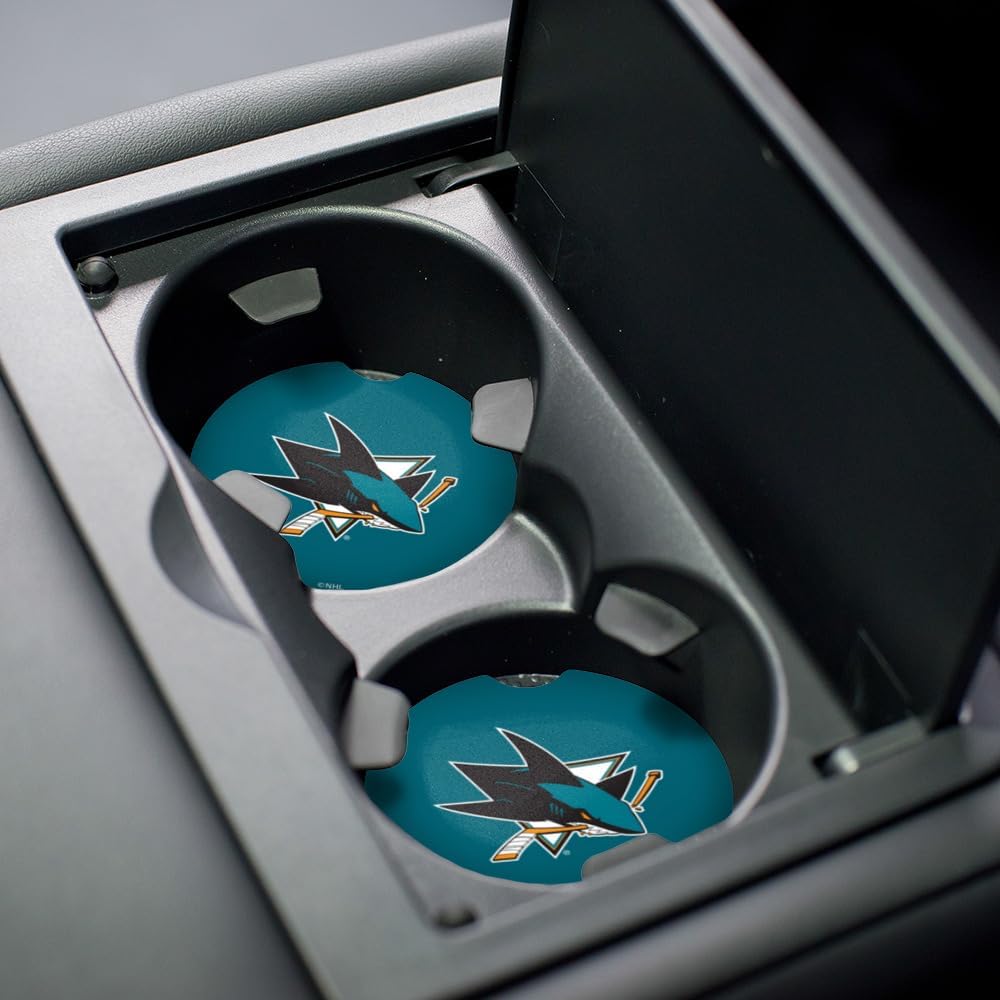 San Jose Sharks Logo Car Coasters, Pack of 2, 2.5" Ceramic Stone, Drink Coaster for Cup Holders with Finger Notch - Image 5
