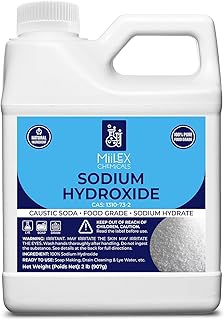 Food Grade Lye Sodium Hydroxide - 100% Pure, 100% Caustic Soda, Food Grade Lye for Soap Making, Kosher Certified | Soap Making, Drain Cleaning, and Culinary Use (2lbs or 907g)