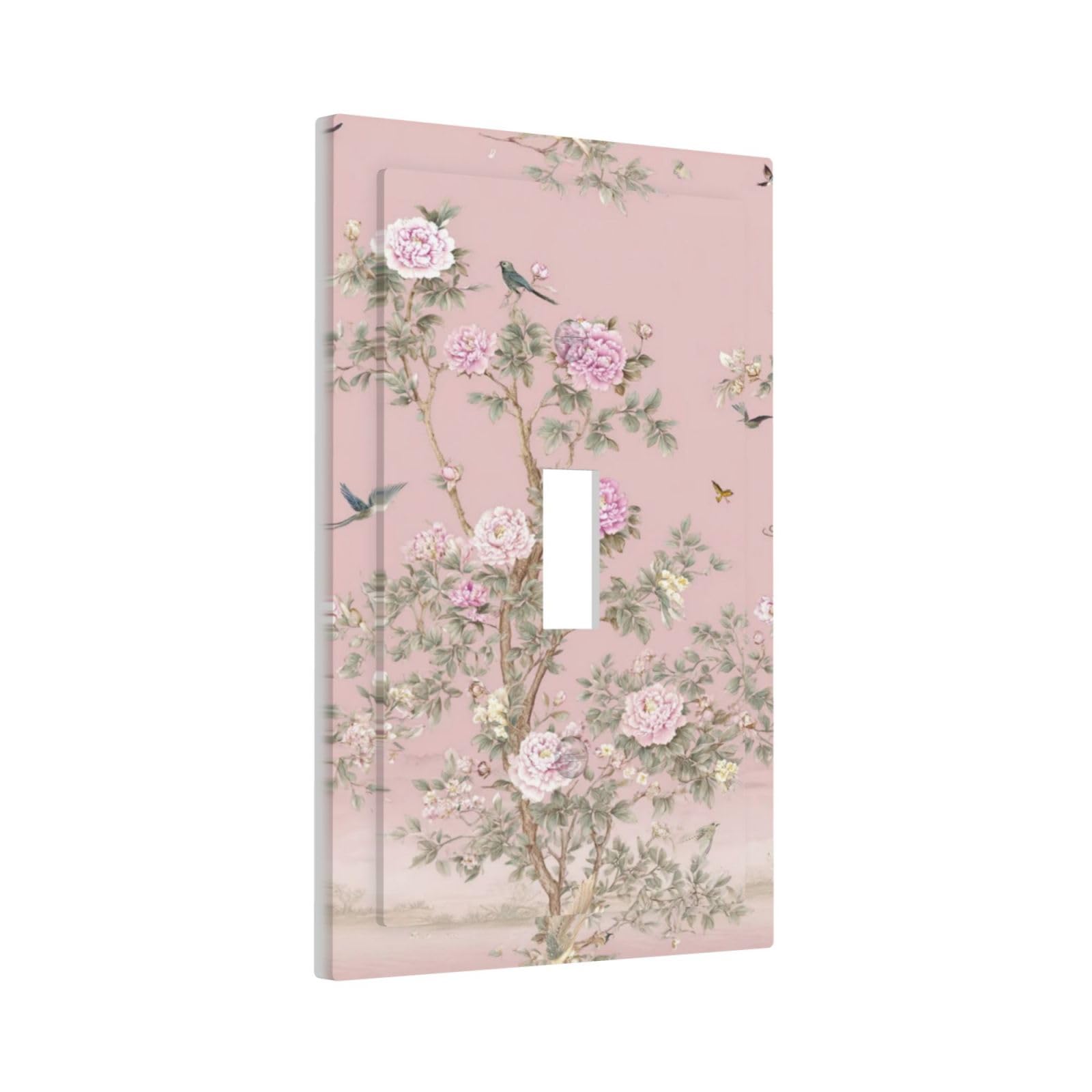 Xuejiaku Decorative Light Switch Cover Plate Pink Peony Tree Bird Butterfly Vintage Botanical 1 Gang Single Toggle Wall Plates Outlet Covers Switch Plate Covers Faceplate for Bedroom Home Decor
