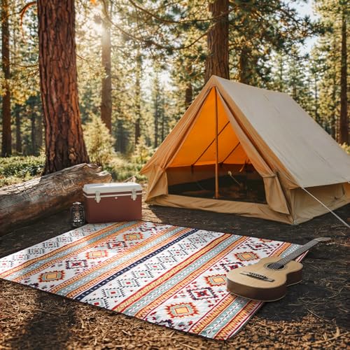 Siegvoll Picknickdecke 200x200cm XXL, wasserdichte sandfreie Stranddecke, 3-lagig gepolsterte isolierte Campingdecke, Strandmatte für Outdoor, Boho-Stil, waschbar faltbar