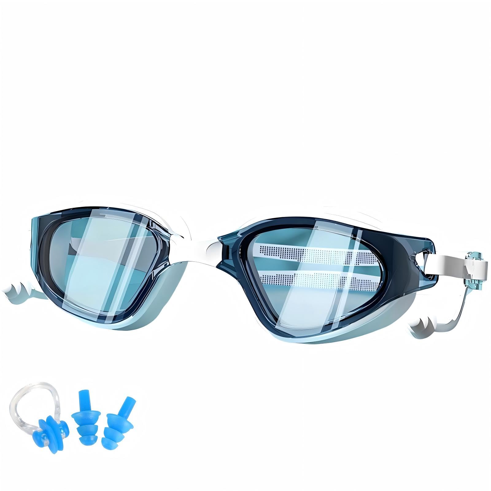 ZZSGLPN Adults Optical Performance Swimming Goggles, Anti-Fog UV Protection with Earplugs Nose Clips, Prescription 0-6.0 Available for Triathlon Training (White, -2.5)
