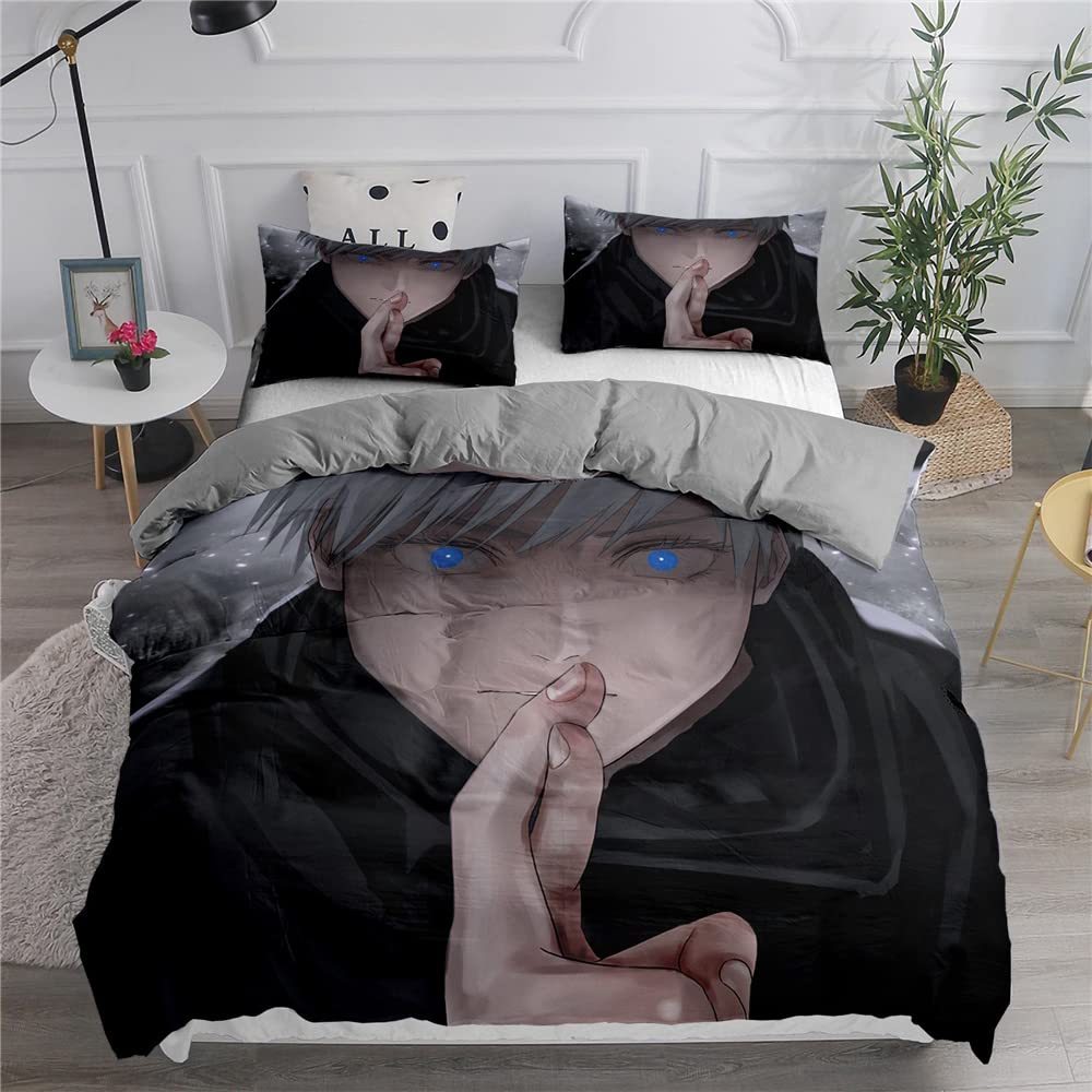 Ste-X Style 02 Bedding Set 135X200cm Multiple Sizes Jujutsu Kaisen Duvet Cover 52% Cotton Soft Comfortable Duvet Cover + 2 Pillowcase 80X80cm (135X200cm(Single),)