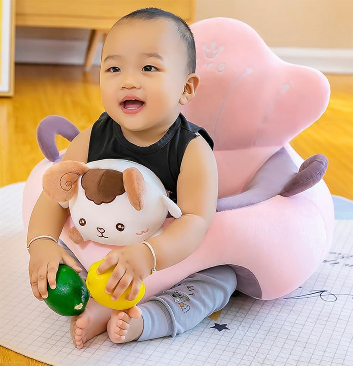 Baby Support Seat Sofa, Learn to Sit Baby Seat with Cute Animal Shape (Pink Lamb)