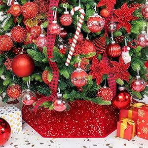 XmasExp Christmas Tree Collar 335 inch Sequin Tree Skirt Stand Base Cover for Home Decor Large Size 6 Piece Red
