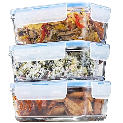 Glass Meal Prep Containers with Lids - Set of 3