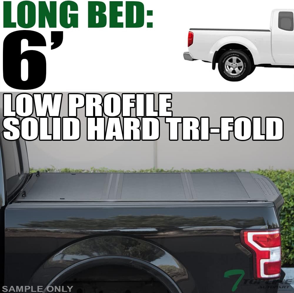 7422457917923 Compatible with 2005-2021 Frontier / 2009-2012 Suzuki Equator 6 Feet (72") Bed Low Profile Hard Tri 3-Fold Aluminum Truck Bed Tonneau Cover