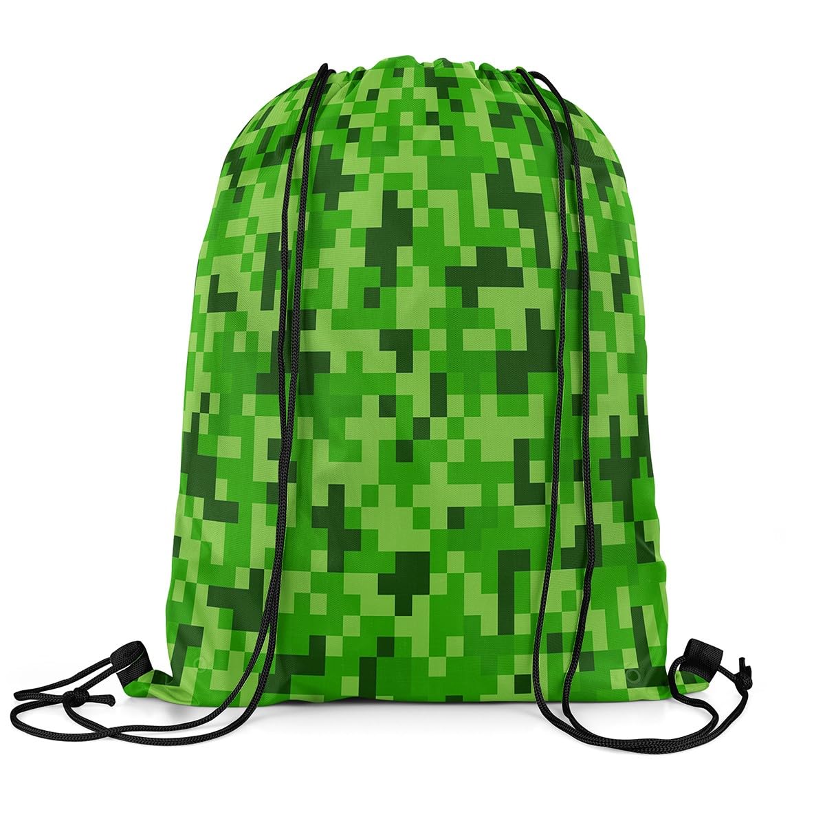 Castle Fairy Green Pixelated Themed Gamer Drawstring Backpack 13"X16" Video Games Sackpack for Gym Sports Cartoon Gamepad Water Resistant String Bag for Women Men