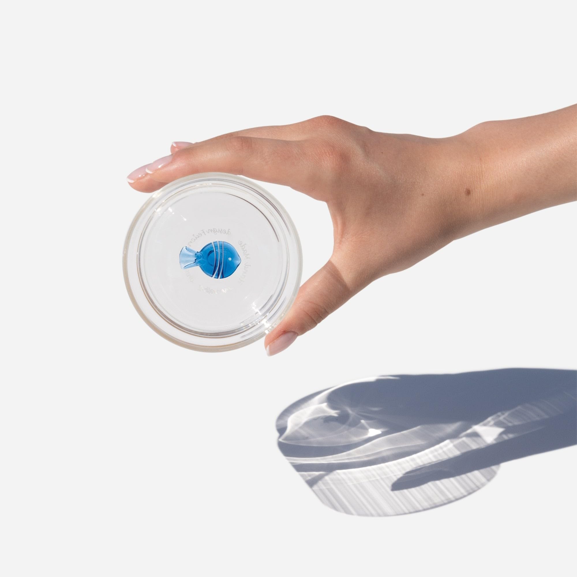Zafferano Set di 6 bicchieri Tumbler Teca Mare con motivo pesce a globo in vetro borosilicato artigianale trasparente, design impilabile ed ergonomico