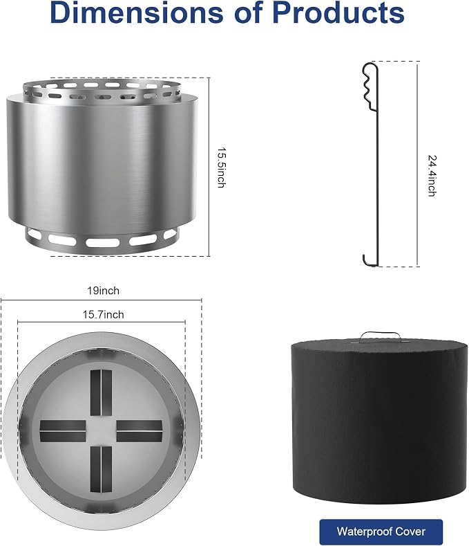 Fogata sin humos de 19 pulgadas para exterior, portátil, acero inoxidable miniatura 2