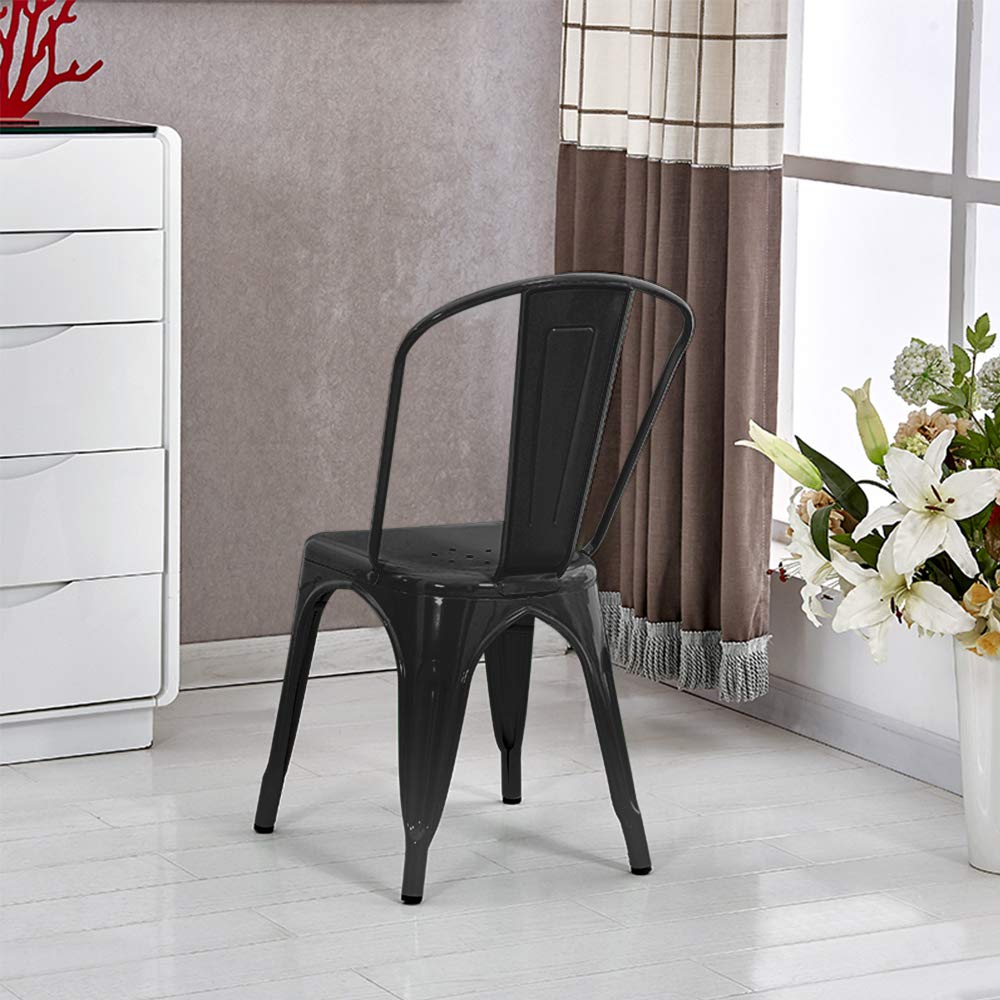 Zestaw 4 krzeseł do jadalni, metalowe, do układania w stosy, w stylu vintage, nadaje się do użytku wewnątrz i na zewnątrz, do krzesła ogrodowego, 85 x 45 x 45 cm