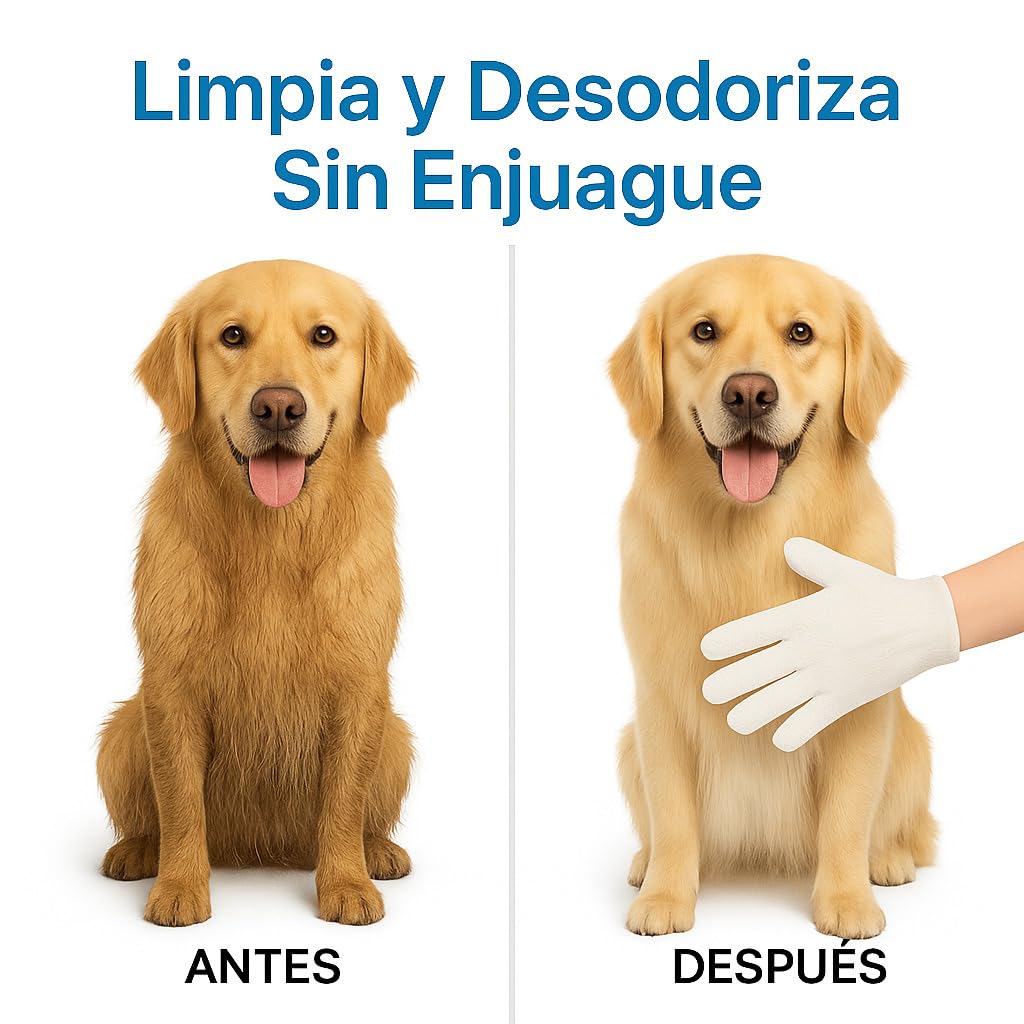 Guantes de aseo desechables para perros, gatos y mascotas – Paquete de 12 | Guantes de lavado hipoalergénicos sin enjuague con aloe y jojoba | Limpian, desodorizan | Sin fragancia – forma de la mano