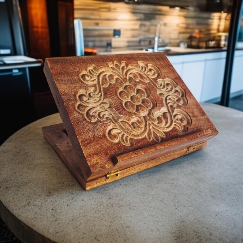Blooms Amid The Pages: A Handcrafted Floral-Carved Book Stand for Your Kitchen and Library