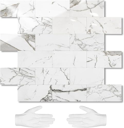 Vista 69 de STICKGOO 10 hojas de azulejos de metro para despegar y pegar, azulejos de pared para salpicaduras de cocina, azulejos de pared de PVC para Pizarra