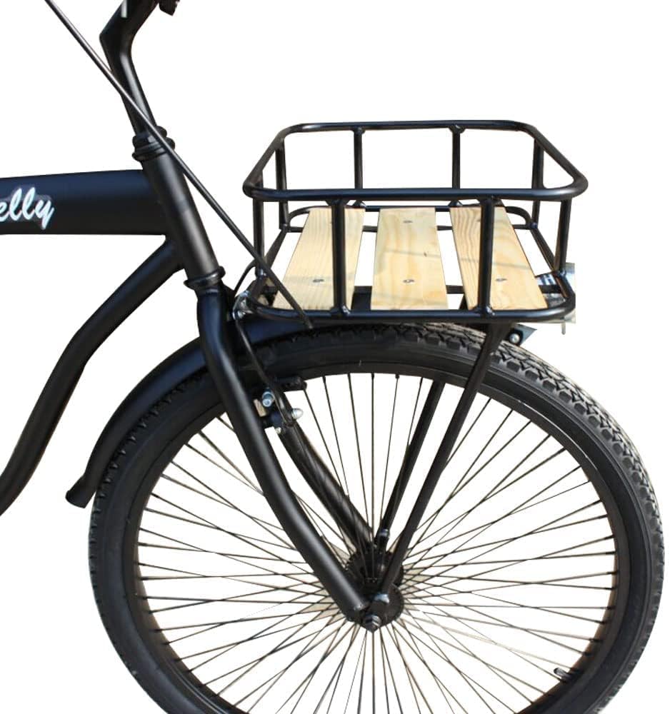 Grand Panier Avant De Vélo En Bois De Fer Et Métal – Style Robuste Et Vintage – 36x32x20 Cm